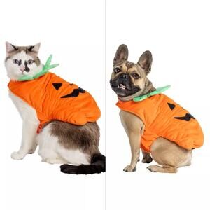 Thrills & Chills Pet Pumpkin Costume L Dog Cat Orange Plush Halloween Outfit NWT